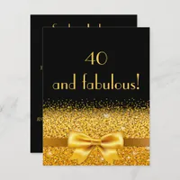 40th birthday party invitation black with gold bow