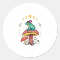 Cottagecore Aesthetic Goblincore Frog Wizard On Mu Classic Round Sticker