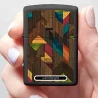 Abstract Geo-Wood" - Custom Matte Black Zippo Lighter