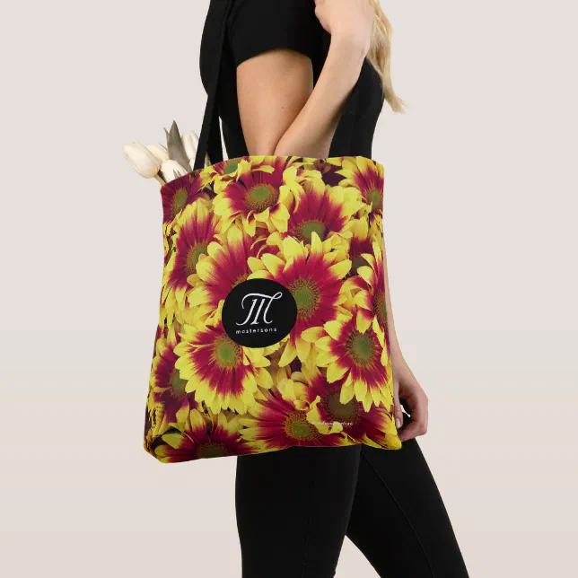 Vivid Autumn Red Yellow Mini Sunflowers Tote Bag