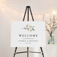 Simple Wedding Welcome Sign White Floral Greenery