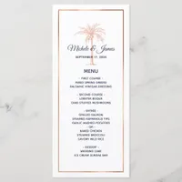 Navy Rose Gold Copper Palm Tree Beach Wedding Menu