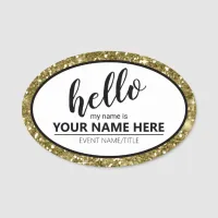 Hello Glitter Border Gold ID633 Name Tag