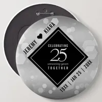Elegant 25th Silver Wedding Anniversary Button