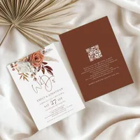 Boho Florals Brown Cream We Do QR Code Wedding Invitation