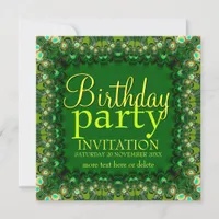 Green Peacock Lace Birthday Party Invitations