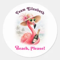 Beach Please Team Bride Flamingo Bachelorette Classic Round Sticker