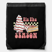 Tis The Season Christmas Tree Groovy Retro Debbie  Drawstring Bag