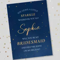 Celestial Stars Elegant Navy Bridesmaid Proposal  Note Card