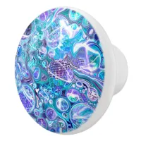 Blue Rhapsody Fluid Art Ceramic Knob