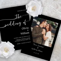 Black Script Photo Wedding Invitation