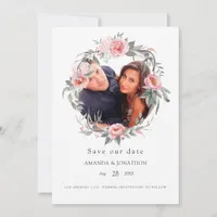 Pastel Pink and Grey Boho Floral Wedding Photo Save The Date