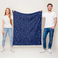 Navy Blue Floral Aesthetic Fleece Blanket