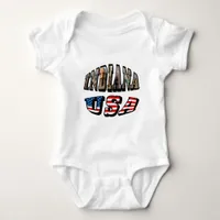 Indiana USA Flag & State Photo Text Baby Bodysuit