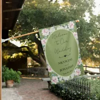 Elegant Floral Embrace Wedding Welcome House Flag