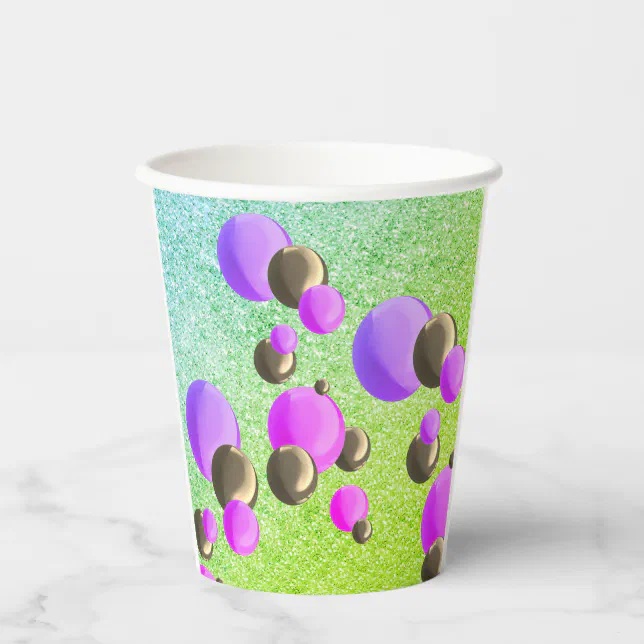 Colorful bubble confettis paper cups