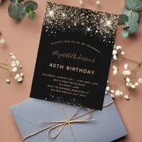 Black gold sparkles birthday invitation postcard