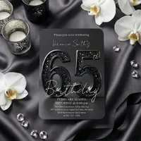 Elegant Black 3D Glitter Sparkle 65th Birthday Invitation