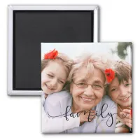 Elegant Black Typography | Custom Family Photo Magnet