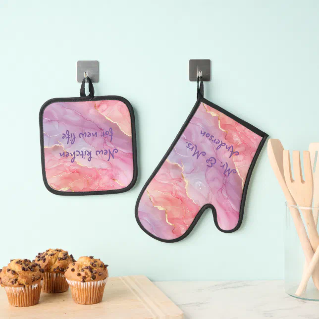 Beautiful Marble Pink And Purple Modern Fun  Oven Mitt & Pot Holder Set