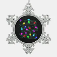 Christmas Lights -Let's Get Lit Lights- Merry & Br Snowflake Pewter Christmas Ornament