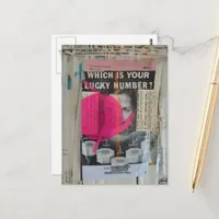 Lucky Number Mixed media collage Postcard