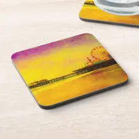 Yellow and Purple Santa Monica Pier Beverage Coaster