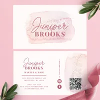 Mauve Pink Glitter Social Media QR Code Business Card