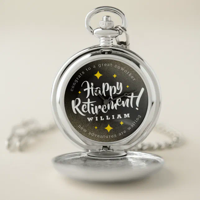 Fun Gold Glitter Stars Retirement New Adventures Pocket Watch