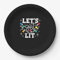 Let's Get Lit Drinking Santa Hat Christmas Lights  Paper Plates