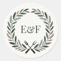 Rustic Monogram I Do BBQ Wedding Classic Round Sticker