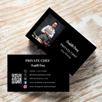 Private chef black white photo fine dining QR code Business Card