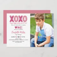  XOXO Hugs & Kisses Valentine's Day 1st Birthday Invitation