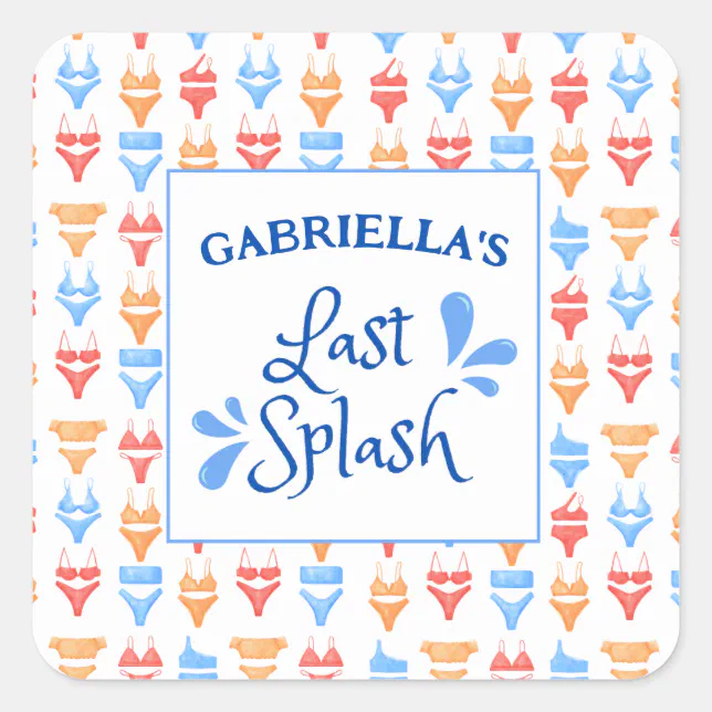 Fun "Last Splash" Theme Personalized Bachelorette Square Sticker