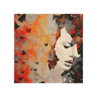 Woman and Butterflies Grunge Painting Wood Wall Art