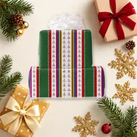 Whimsical Red Green Tree Stripe Holiday Wrapping Paper