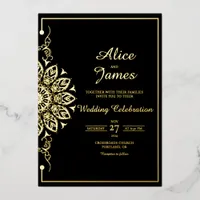 Mandala Elegant Black Gold Foil Wedding Invitation