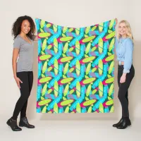 Tropical Surfboard Pattern Multi Coloured Surfer's Fleece Blanket