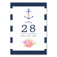 Watercolor Floral Nautical Wedding Table Number