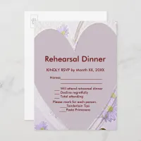 Purple Flowers, Heart, RSVP Rehearsal Dinner Pard Invitation Postcard