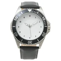 Mens Stainless Steel Black Leather Strap Watch