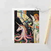 angel with two margaritas and an octopus unicorn  postcard