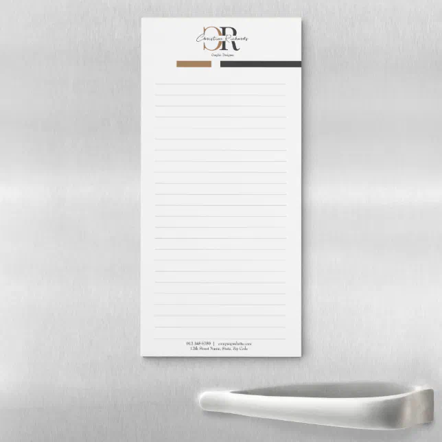 Black Gold Monogram Simple Modern Magnetic Notepad