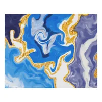 Beautiful Blue, Gold and White Swirls like Water   Faux Canvas Print