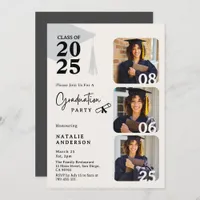 Modern Black & White 3 Photos Graduation Party Invitation