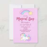 Unicorn magic girly birthday party invitation card