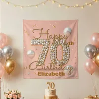 Elegant Blush Pink Pearl Gold 70th Birthday Party Tapestry