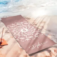 Flamingo Pearl Mandala Monogram Dusty Mauve Beachy Yoga Mat