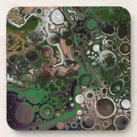 Black, Brown, White and Green Fluid Art   Beverage Coaster