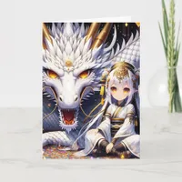 Anime Warrior and Dragon Girl's Birthday Card